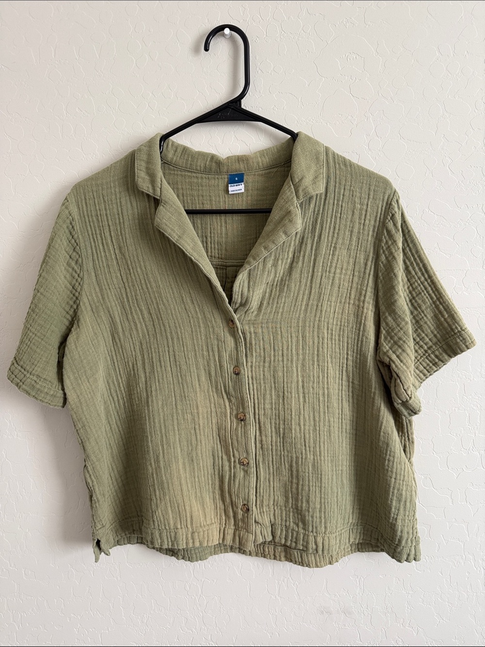 Old Navy Olive Green Textured Button-Down Women's Top